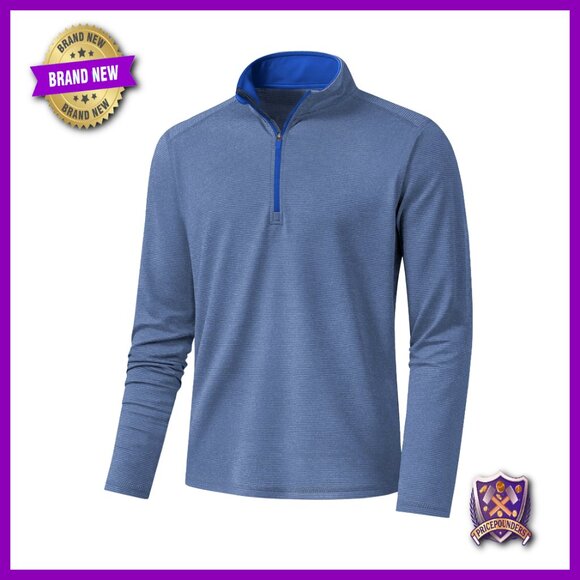 Men's Quarter Zip Pullover Long Sleeve Polo Quick Dry UPF 50 Athletic